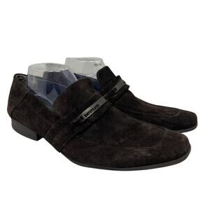 Calvin Klein Men's Brice Suede Slip-on Loafer in Dark Brown w Metal Buckle 9.5